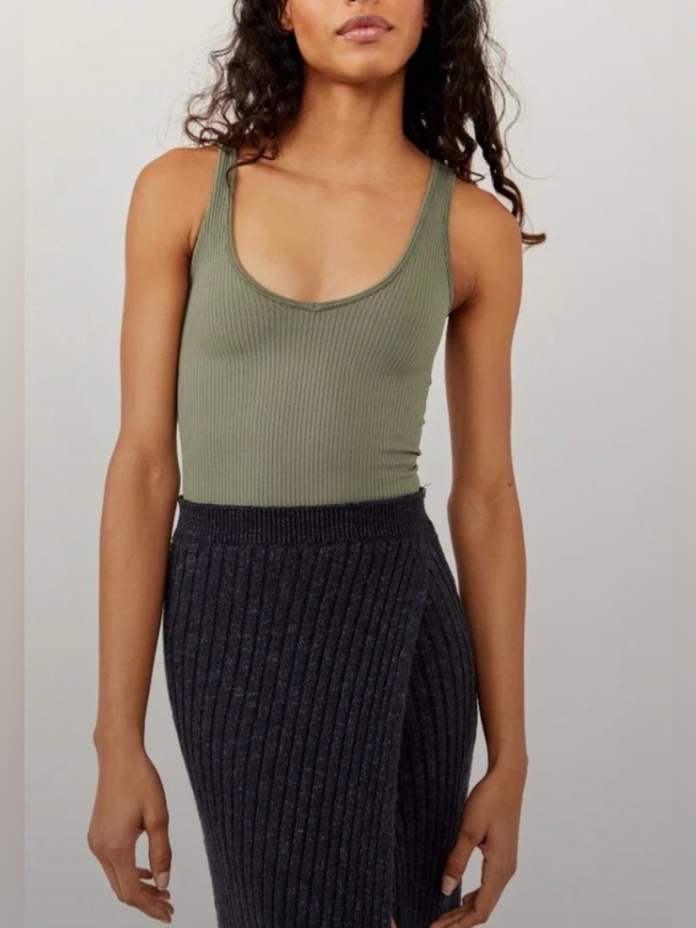 NWT Free People XYZ Recycled Bodysuit in Color: Army in Size XS/S